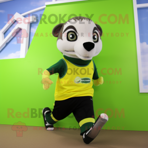 Lime Green Badger mascot costume character dressed with a Running Shorts and Scarf clips