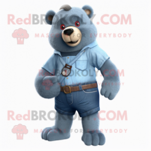 Blue Bear mascot costume character dressed with a Denim Shorts and Belts