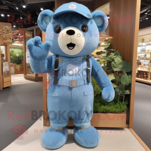 Blue Bear mascot costume character dressed with a Denim Shorts and Belts