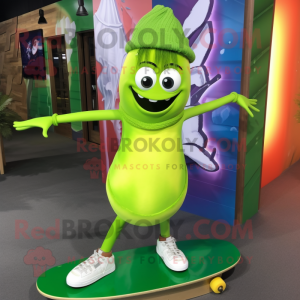 Lime Green Skateboard mascot costume character dressed with a Shift Dress and Necklaces