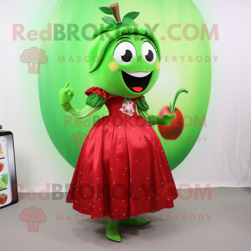 nan Apple mascot costume character dressed with a A-Line Skirt and Earrings nan Apple mascot costume character dressed with a A-Line Skirt and Earrings