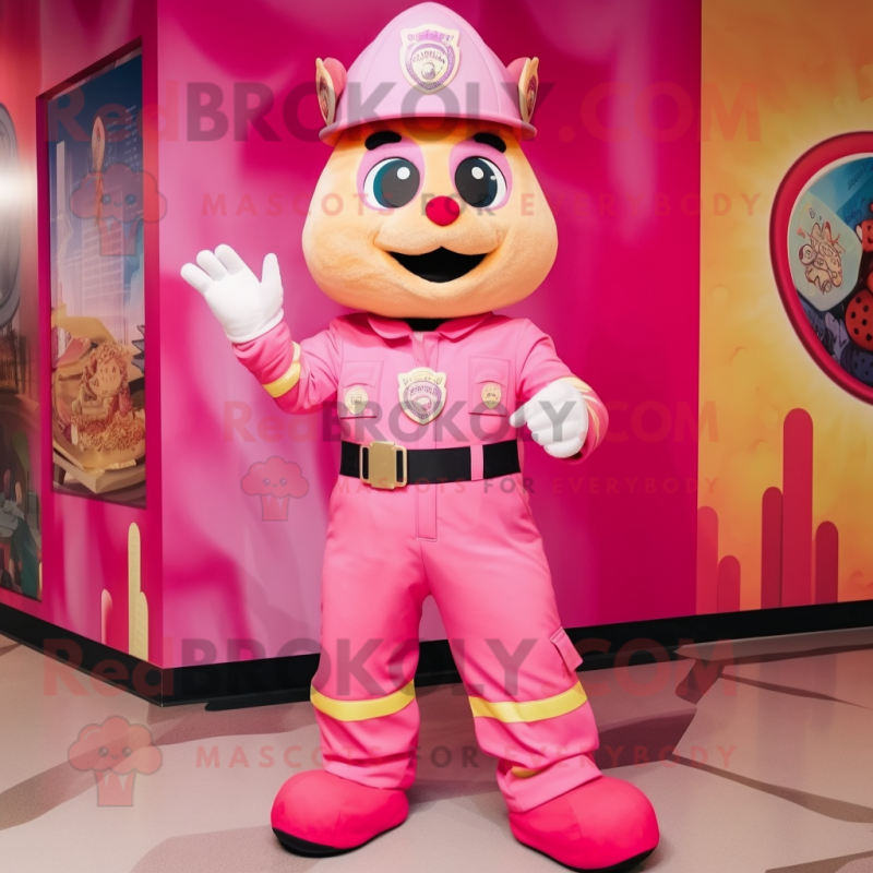 Pink Fire Fighter mascot costume character dressed with a Romper and Bracelets