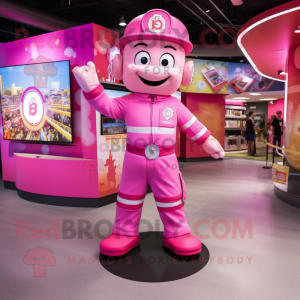 Pink Fire Fighter mascot costume character dressed with a Romper and Bracelets