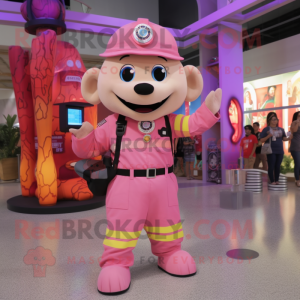 Pink Fire Fighter mascot costume character dressed with a Romper and Bracelets