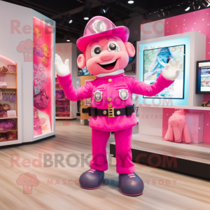 Pink Fire Fighter mascot costume character dressed with a Romper and Bracelets