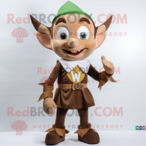 Brown Elf mascot costume character dressed with a V-Neck Tee and Ties