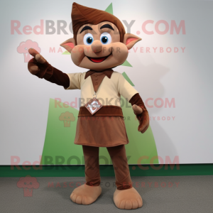 Brown Elf mascot costume character dressed with a V-Neck Tee and Ties