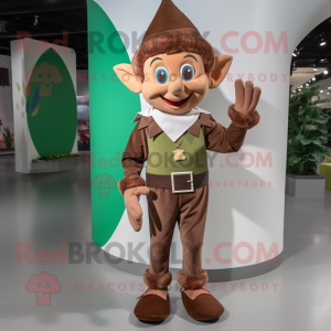 Brown Elf mascot costume character dressed with a V-Neck Tee and Ties