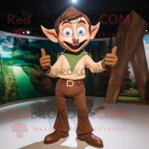 Brown Elf mascot costume character dressed with a V-Neck Tee and Ties