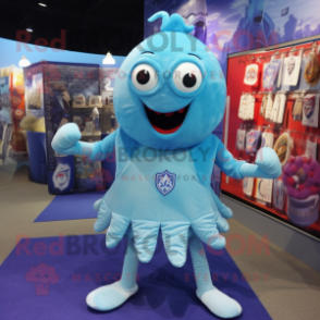 Sky Blue Kraken mascot costume character dressed with a Rash Guard and Cufflinks