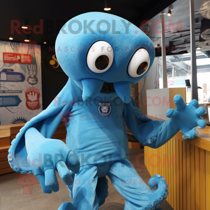 Sky Blue Kraken mascot costume character dressed with a Rash Guard and Cufflinks