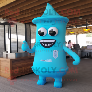 Cyan Bbq Ribs mascot costume character dressed with a One-Piece Swimsuit and Keychains