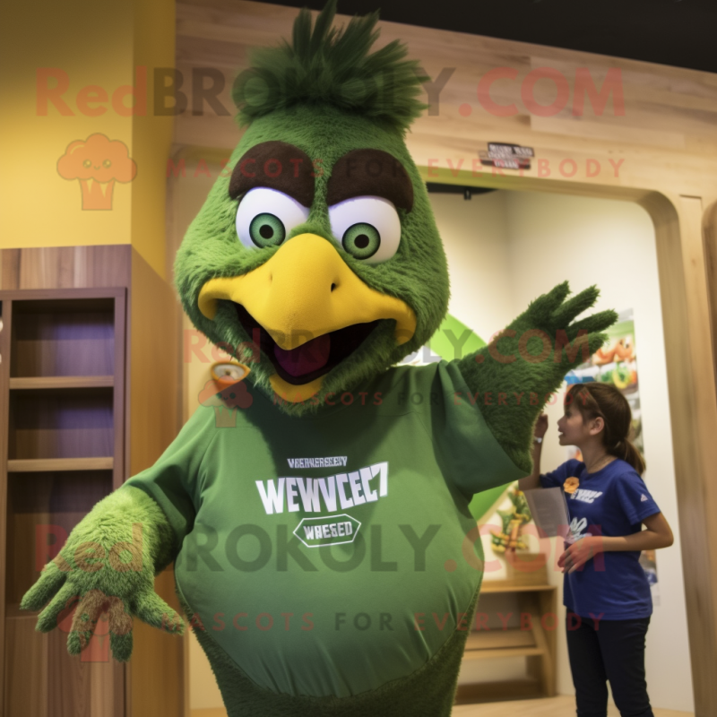 Olive Harpy mascot costume character dressed with a V-Neck Tee and Watches