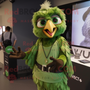 Olive Harpy mascot costume character dressed with a V-Neck Tee and Watches