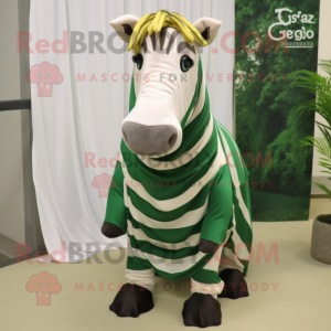 Forest Green Quagga mascot costume character dressed with a Mini Dress and Scarf clips