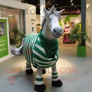 Forest Green Quagga mascot costume character dressed with a Mini Dress and Scarf clips