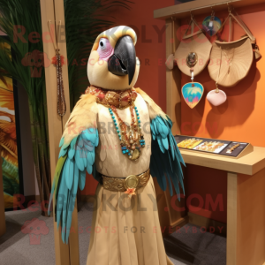 Tan Macaw maskot drakt...