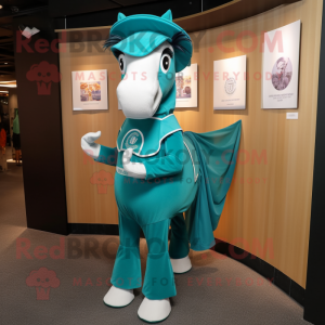 Teal Horseshoe mascot costume character dressed with a Mini Dress and Pocket squares