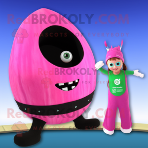 Pink Zucchini mascot costume character dressed with a One-Piece Swimsuit and Rings