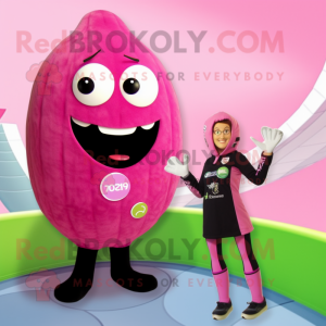 Pink Zucchini mascot costume character dressed with a One-Piece Swimsuit and Rings