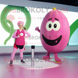 Pink Zucchini mascot costume character dressed with a One-Piece Swimsuit and Rings