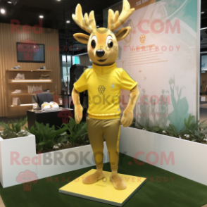 Gold Deer mascot costume character dressed with a Joggers and Rings