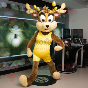 Gold Deer mascot costume character dressed with a Joggers and Rings