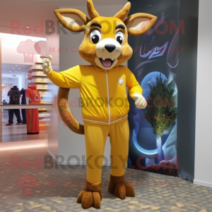 Gold Deer mascot costume character dressed with a Joggers and Rings