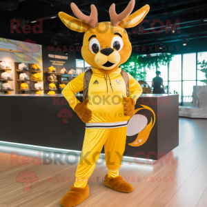 Gold Deer mascot costume character dressed with a Joggers and Rings