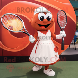 Rust Tennis Racket mascot costume character dressed with a Circle Skirt and Handbags