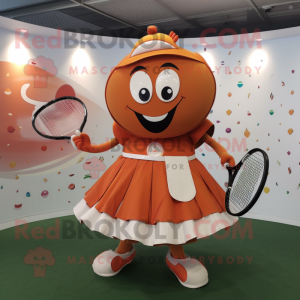 Rust Tennis Racket mascot costume character dressed with a Circle Skirt and Handbags