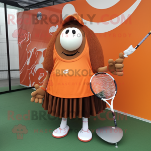 Rust Tennis Racket mascot costume character dressed with a Circle Skirt and Handbags