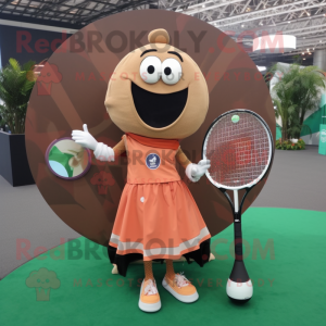 Rust Tennis Racket mascot costume character dressed with a Circle Skirt and Handbags