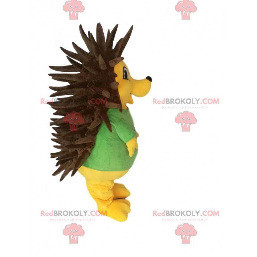 Too cute yellow hedgehog mascot with brown peaks -