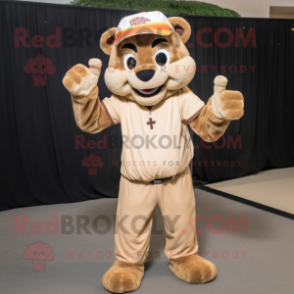 Tan Bracelet mascot costume character dressed with a Corduroy Pants and Headbands