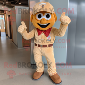 Tan Bracelet mascot costume character dressed with a Corduroy Pants and Headbands