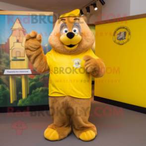 Yellow Beaver mascot costume character dressed with a Henley Tee and Rings