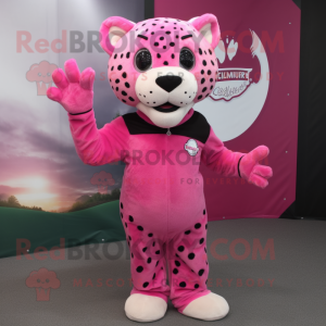 Pink Jaguar mascot costume character dressed with a Jeggings and Gloves