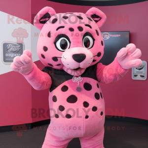 Pink Jaguar mascot costume character dressed with a Jeggings and Gloves