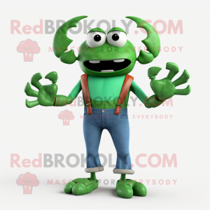 Forest Green Crab mascot costume character dressed with a Boyfriend Jeans and Gloves