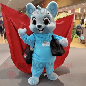 Cyan Flying Squirrel mascot costume character dressed with a Polo Tee and Tote bags