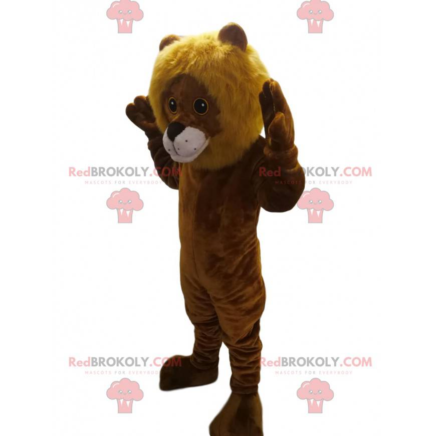 Large lion cub mascot touching - Redbrokoly.com