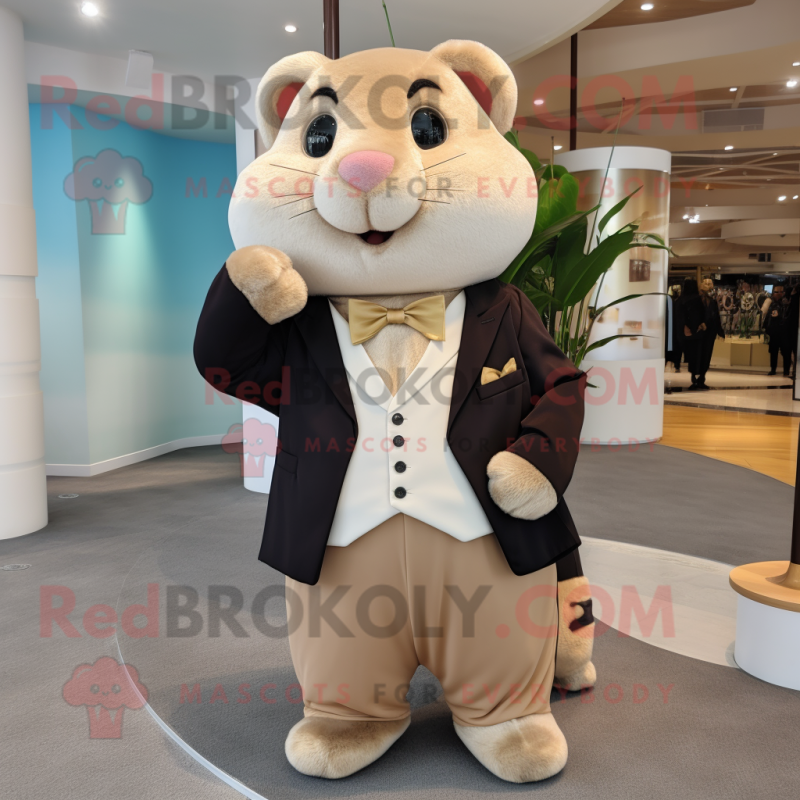 Tan Hamster mascot costume character dressed with a Tuxedo and Keychains