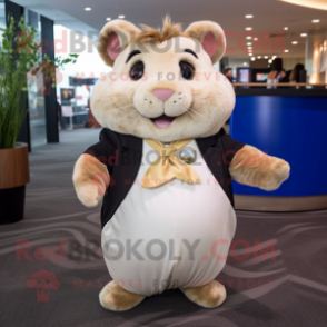 Tan Hamster mascot costume character dressed with a Tuxedo and Keychains