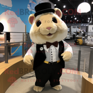 Tan Hamster mascot costume character dressed with a Tuxedo and Keychains