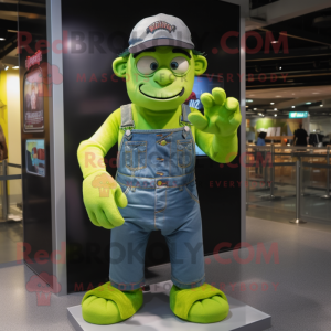 Lime Green Frankenstein mascot costume character dressed with a Denim Shorts and Caps