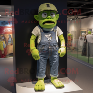 Lime Green Frankenstein mascot costume character dressed with a Denim Shorts and Caps