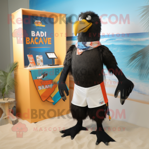 Black Bald Eagle mascot costume character dressed with a Board Shorts and Brooches