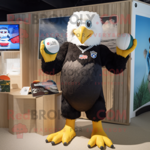 Black Bald Eagle mascot costume character dressed with a Board Shorts and Brooches