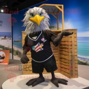 Black Bald Eagle mascot costume character dressed with a Board Shorts and Brooches